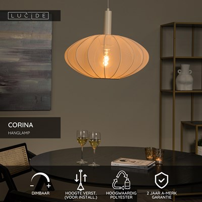 Lucide CORINA - Hanglamp - Ø 50 cm - 1xE27 - Beige